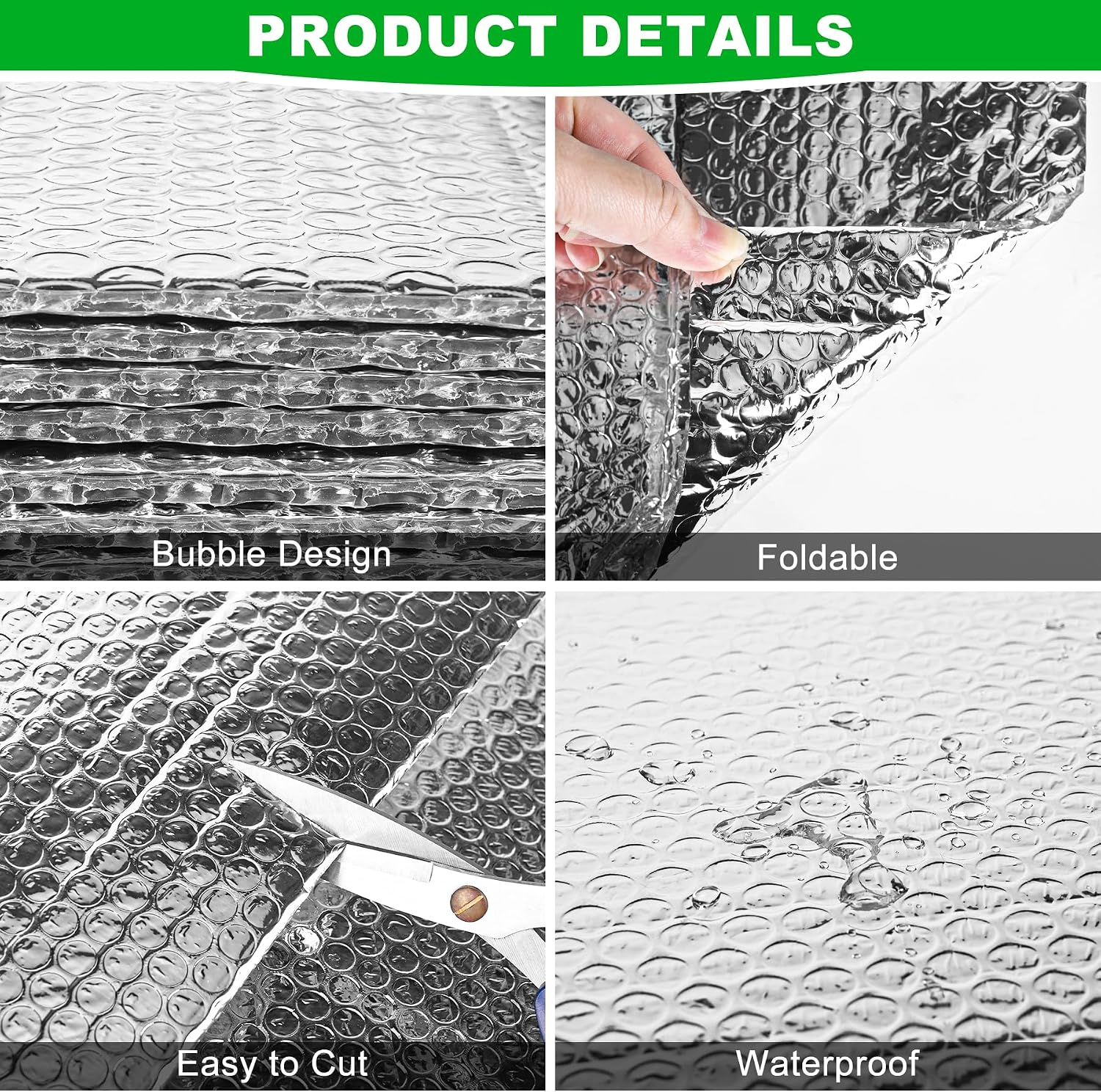 16P Garage Door Insulation Kit Panels 6MM 16x8FT for Double Garage Door, Pre-Cut Bubble Reflective Aluminum Foil