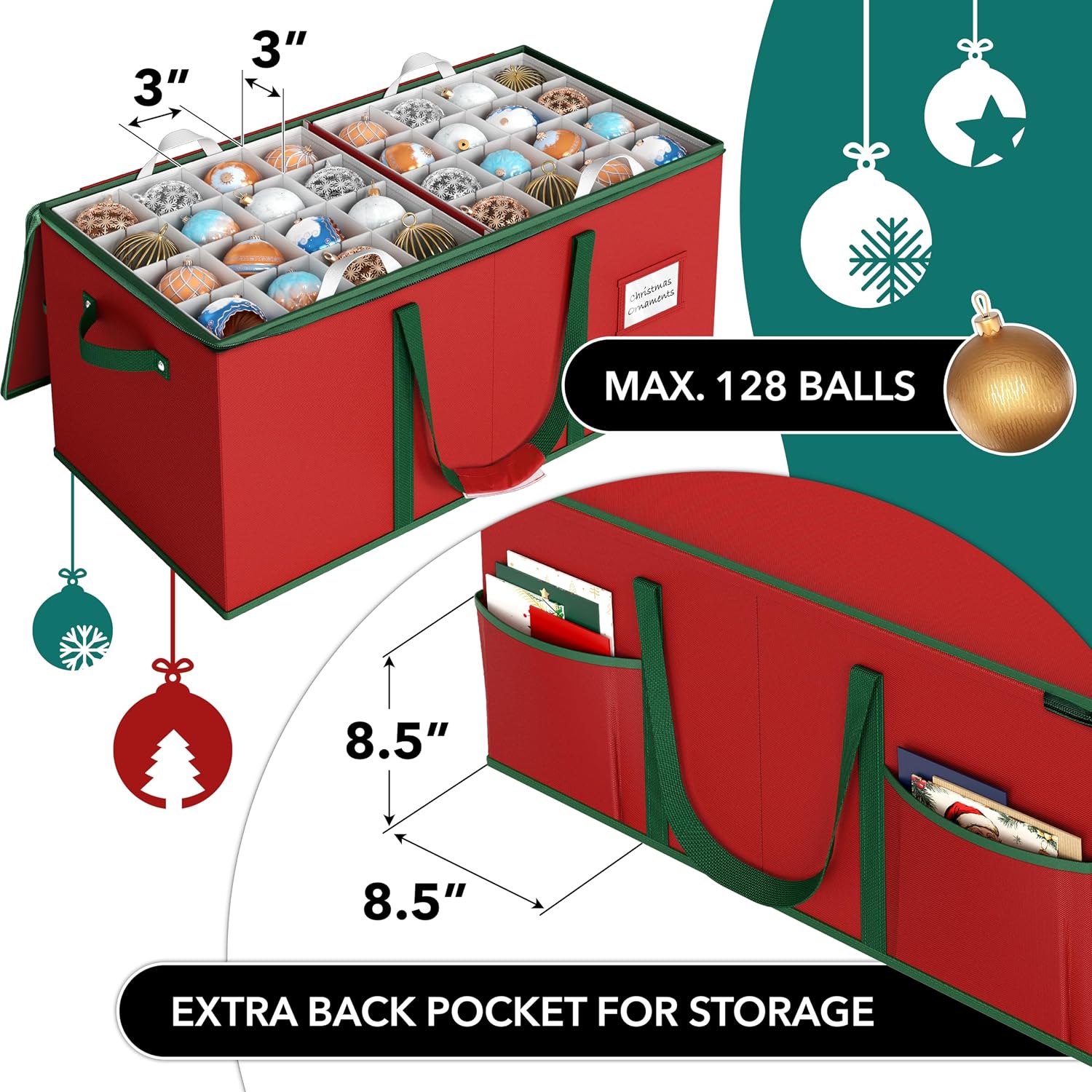 128 Christmas Ornament Storage Box with Adjustable Divider | Heavy-Duty