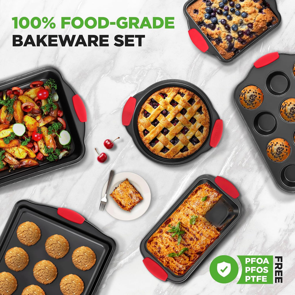 Baking Pans Set - 6 Piece Bakeware with Nonstick Carbon Steel for Easy Release and Cleanup, Durable and Versatile