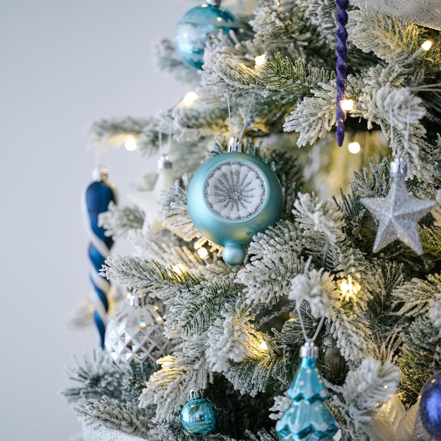 Christmas Ornaments Set, 100ct Navy Blue and Silver Shatterproof Christmas Tree Decorations Ball Ornaments Bulk