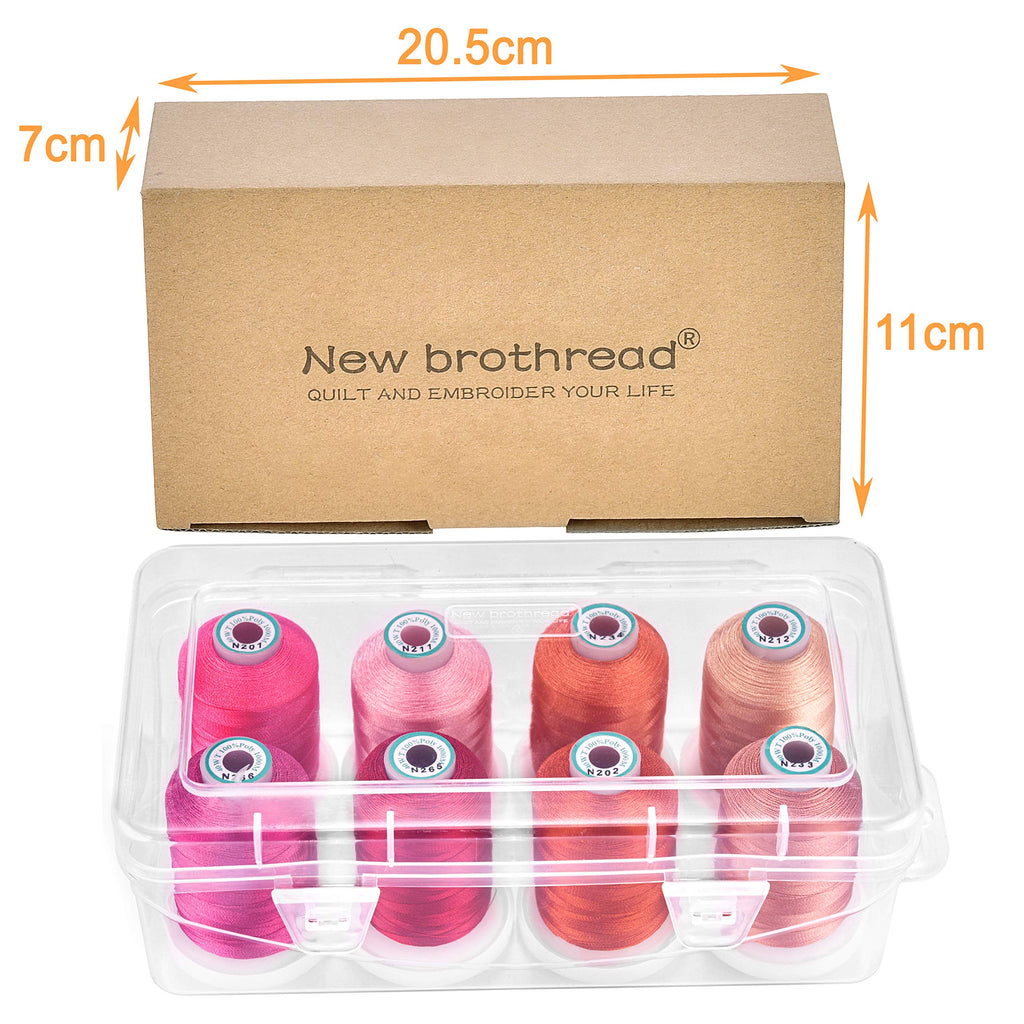 8 Spools Embroidery Machine Thread with Box -Pink/Rose/Flesh