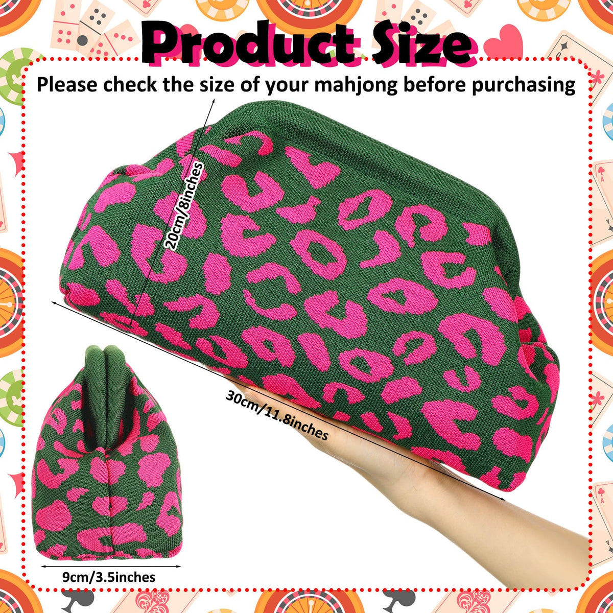 Mahjong Tile Bag Striped Clutch Green Pink Leopard Print