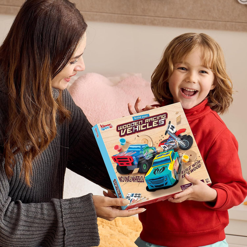 Kids Craft Kit Build & Paint Your Own Wooden Race Car Art & Craft Kit DIY Toy Make Your Own Car Truck Toy Construct