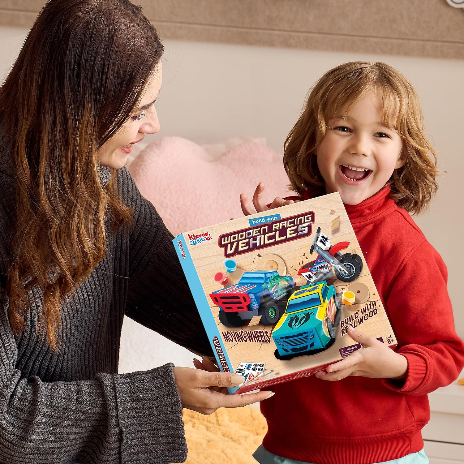 Kids Craft Kit Build & Paint Your Own Wooden Race Car Art & Craft Kit DIY Toy Make Your Own Car Truck Toy Construct