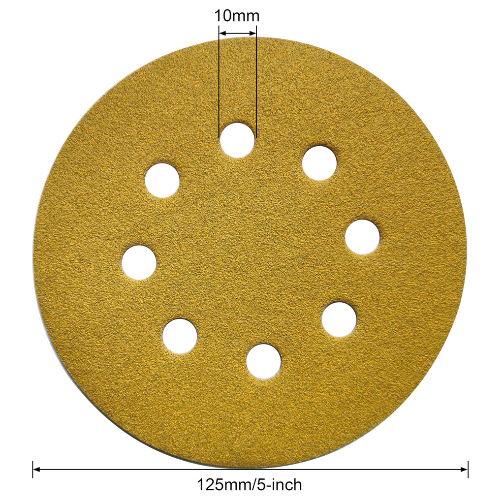JUNE SUN 30Pcs 5 Inch 8-Hole 120 Grit Hook & Loop Sanding Discs