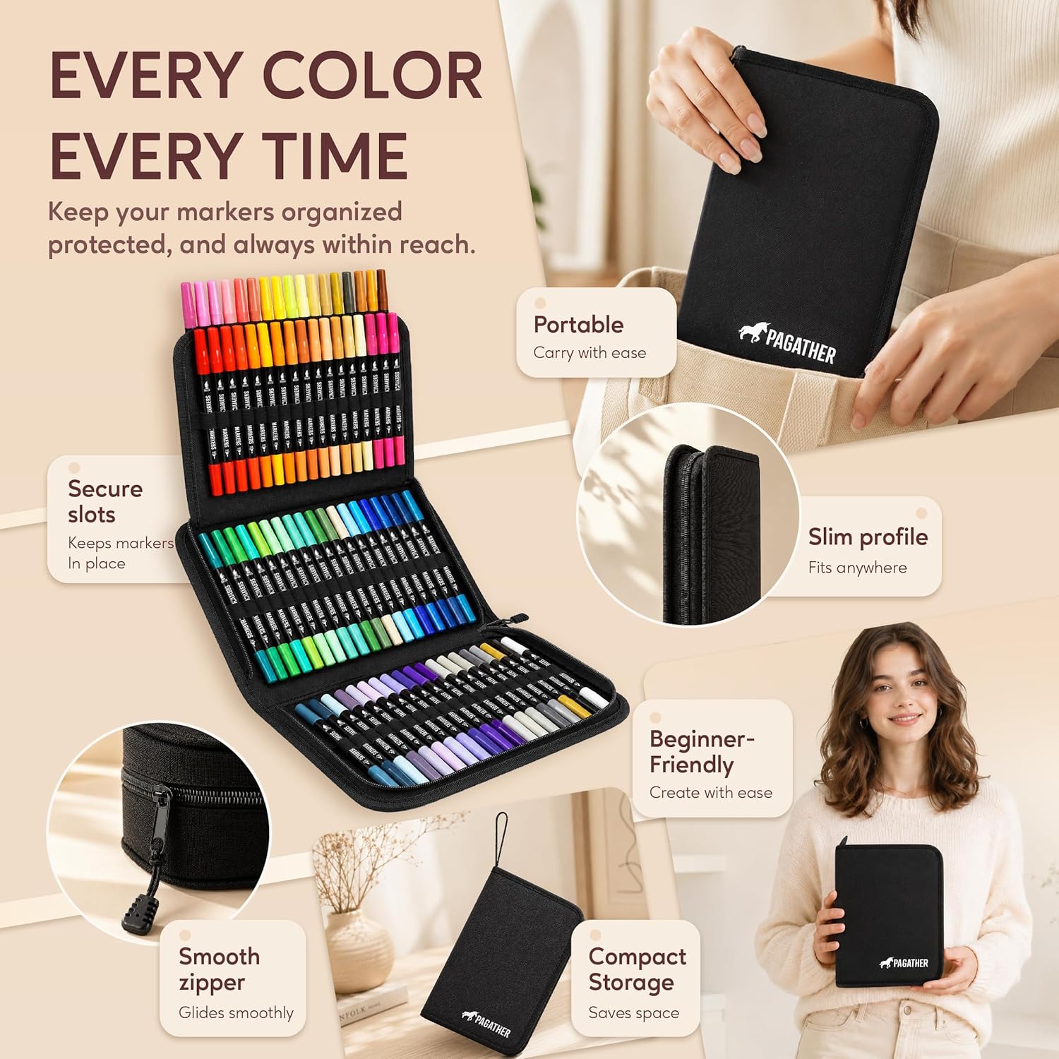 72 Colors Acrylic Paint Markers, Dual Tip with Fine Tip and Brush Tip Pens for Stone, Wood, Calligraphy, Canvas