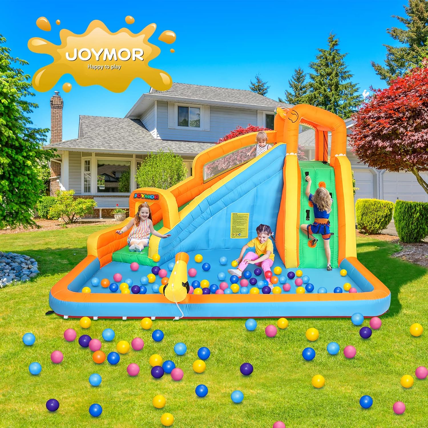 Inflatable Water Slide Park wtih Splash Pool, Climbing Wall, Water Cannon,Blow up Water Slides for Backyard Outdoor