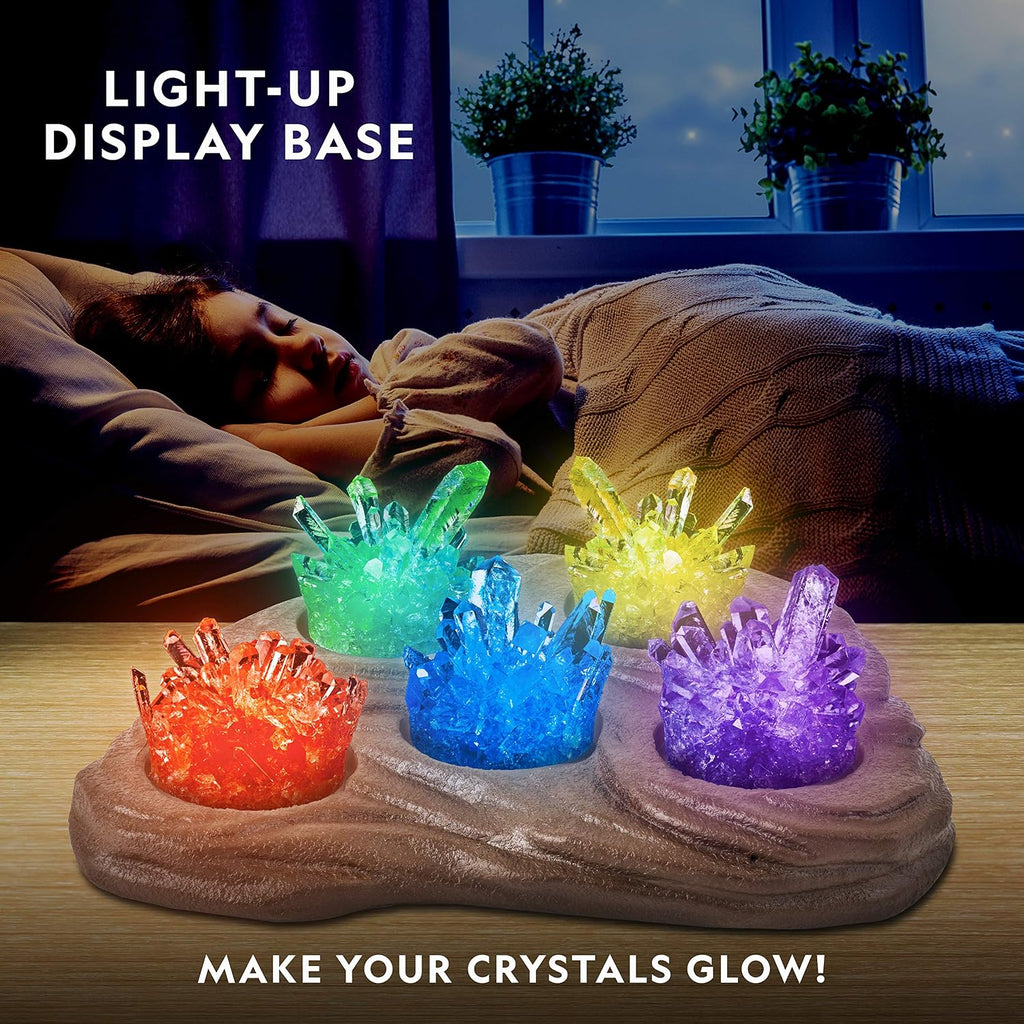 National Geographic Mega Crystal Growing Kit with 6 Crystals for Kids 8-12 | Glow-in-the-Dark Crystal, Light-Up Night