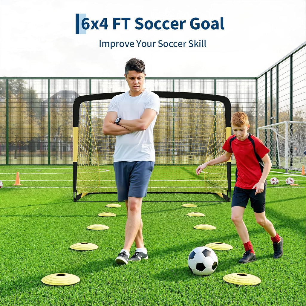 6x4 ft Soccer Goal Set, 2-Pack Pop Up Soccer Net Set for Backyard, Portable Soccer Goal for Youth Players, with