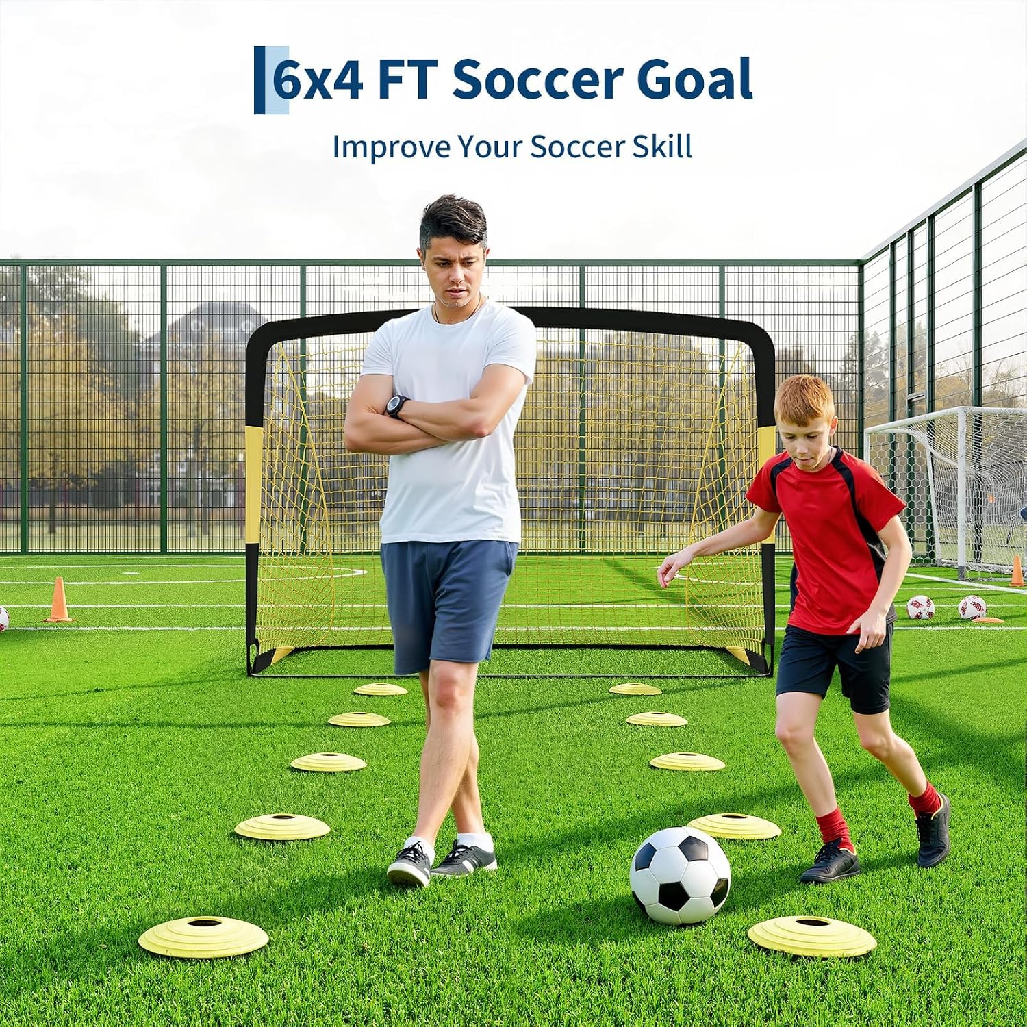 6x4 ft Soccer Goal Set, 2-Pack Pop Up Soccer Net Set for Backyard, Portable Soccer Goal for Youth Players, with