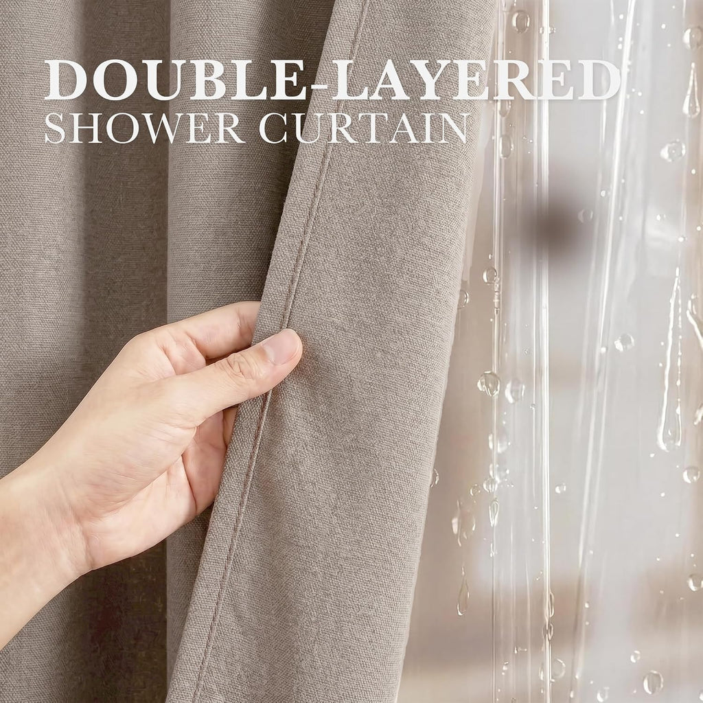 3-in-1 Linen Shower Curtain with Waterproof Quick Dry Liner and 12 Sturdy Stainless Steel Double Sided Sliding