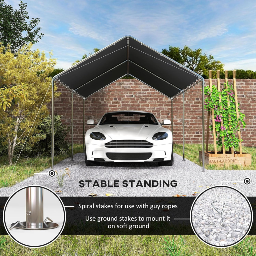 10'x20' Carport Outdoor Heavy Duty Galvanized Car Canopy Gray | Party Tent, Anchor Kit, 3 Reinforced Steel Cables