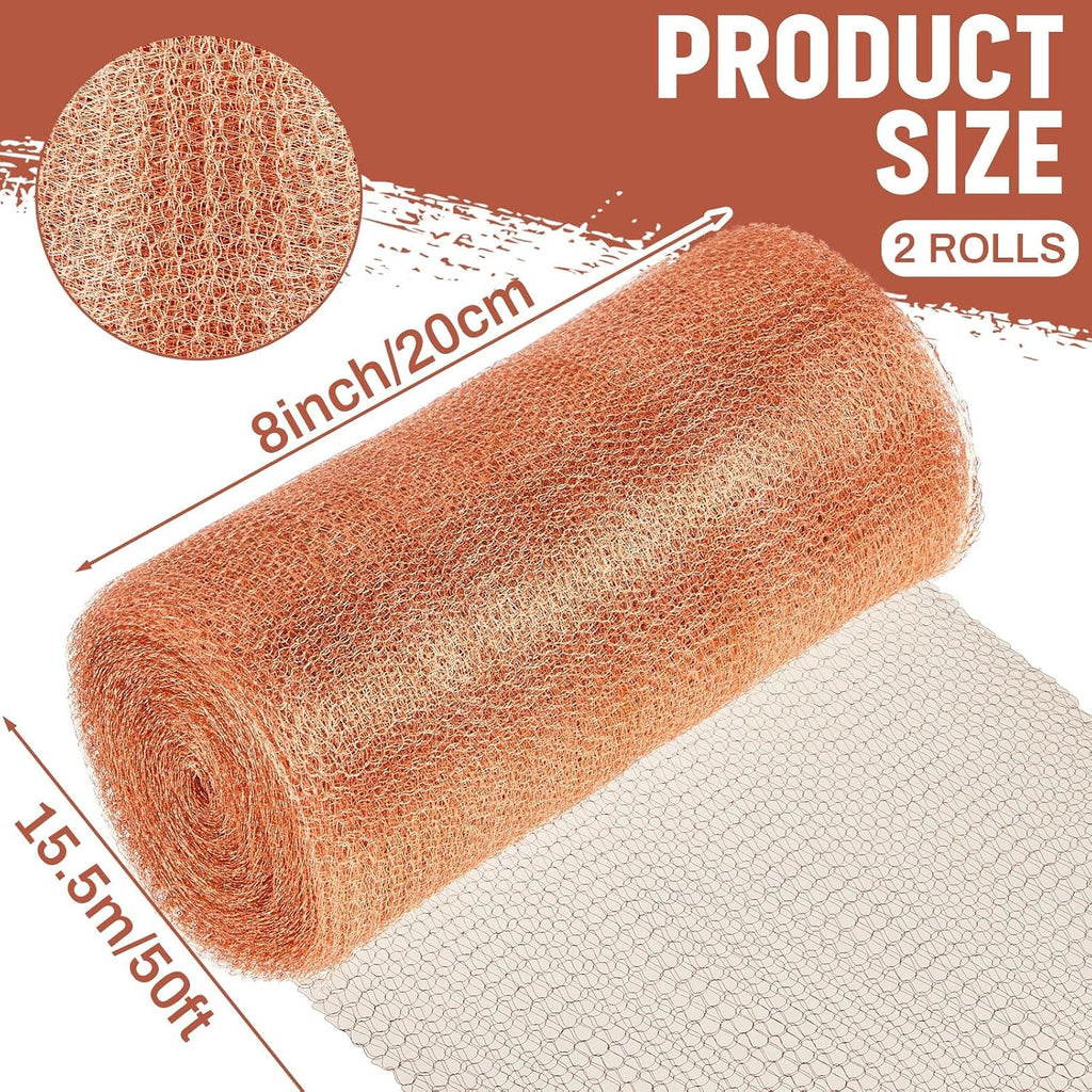 8" x 100 ft Copper Mesh Rodent Control Copper Wool for Slugs Rustproof DIY Hole Filler Pure Wire Mesh for Bat Snail