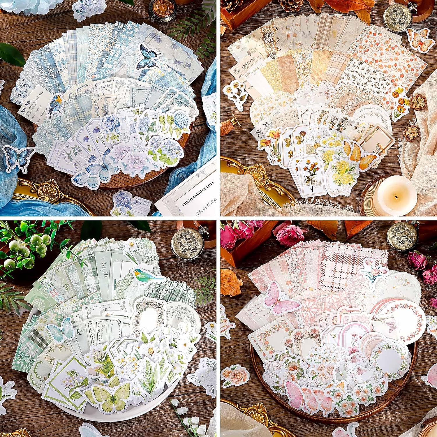 400 Pcs Vintage Floral Scrapbook Paper, Floral Journaling Stickers Kit, 4 Pack Junk Journal Supplies for Bullet