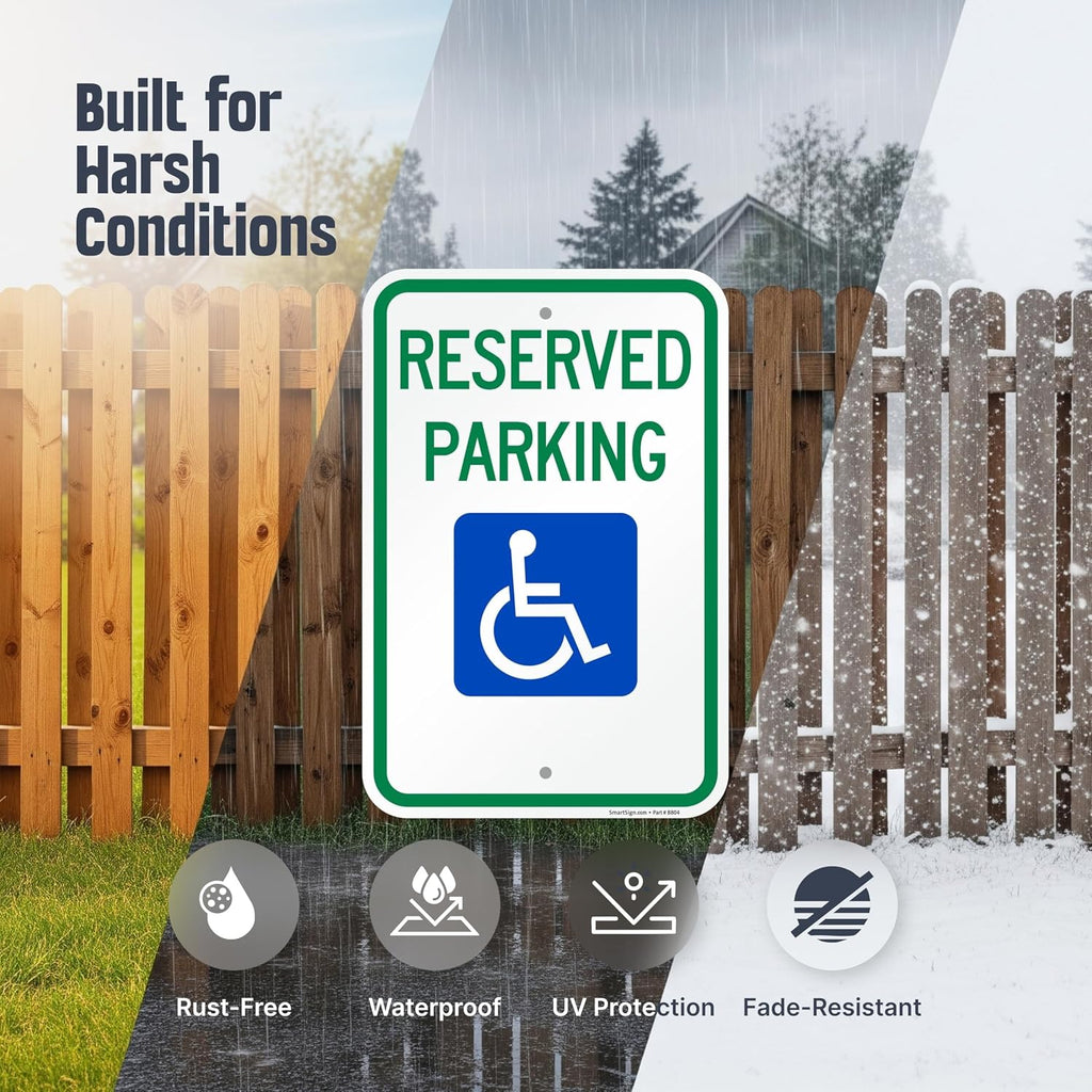 Basics Reserved Parking Federal Handicap Parking Sign | 12" x 18" Engineer Grade Reflective 120 mil ACM, Made in USA
