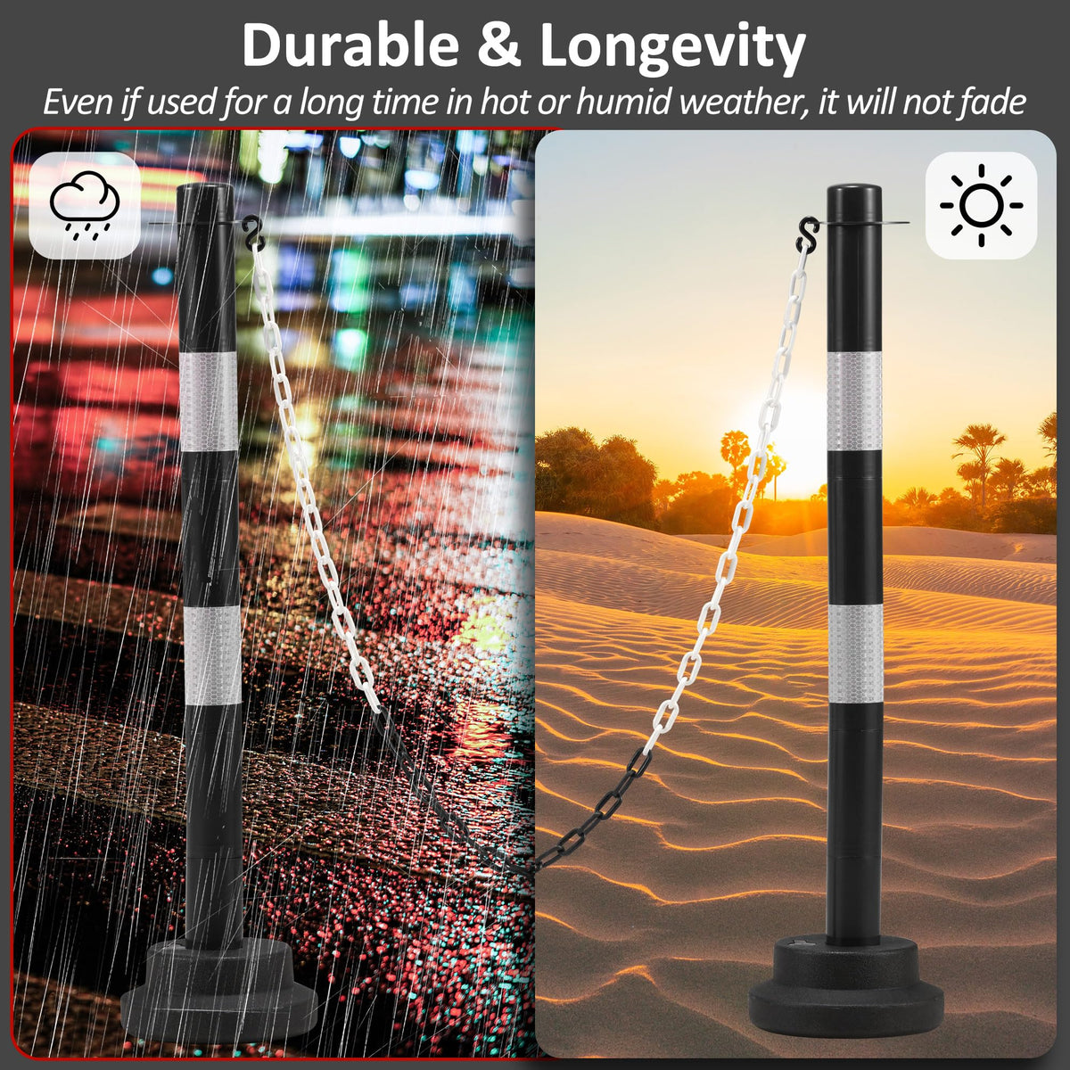 [4 Pack] 34 inch Traffic Delineator Post with Weighted Base