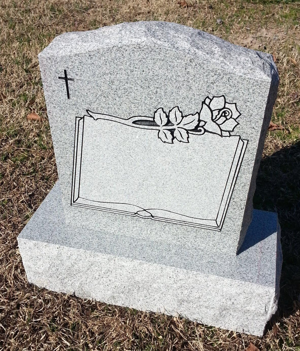 Granite Memorial Headstone Die and Base (Multiple Designs) | Custom Engraved Upright Cemetery Monument | Polished