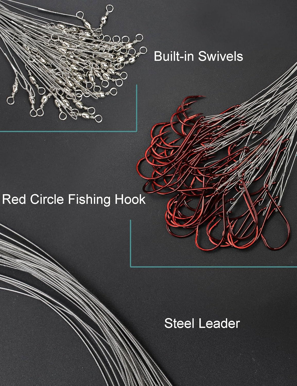 Fishing Hooks with Steel Wire Leader, 50pcs Octopus Catfish Hooks Pre-Rigged Anti-Bite Stainless Steel Trace for