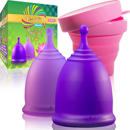 Talisi Reusable Menstrual Cup (Small & Large) Set of 2 with Foldable Silicone Sterilizer, Copa Menstruelle, Soft