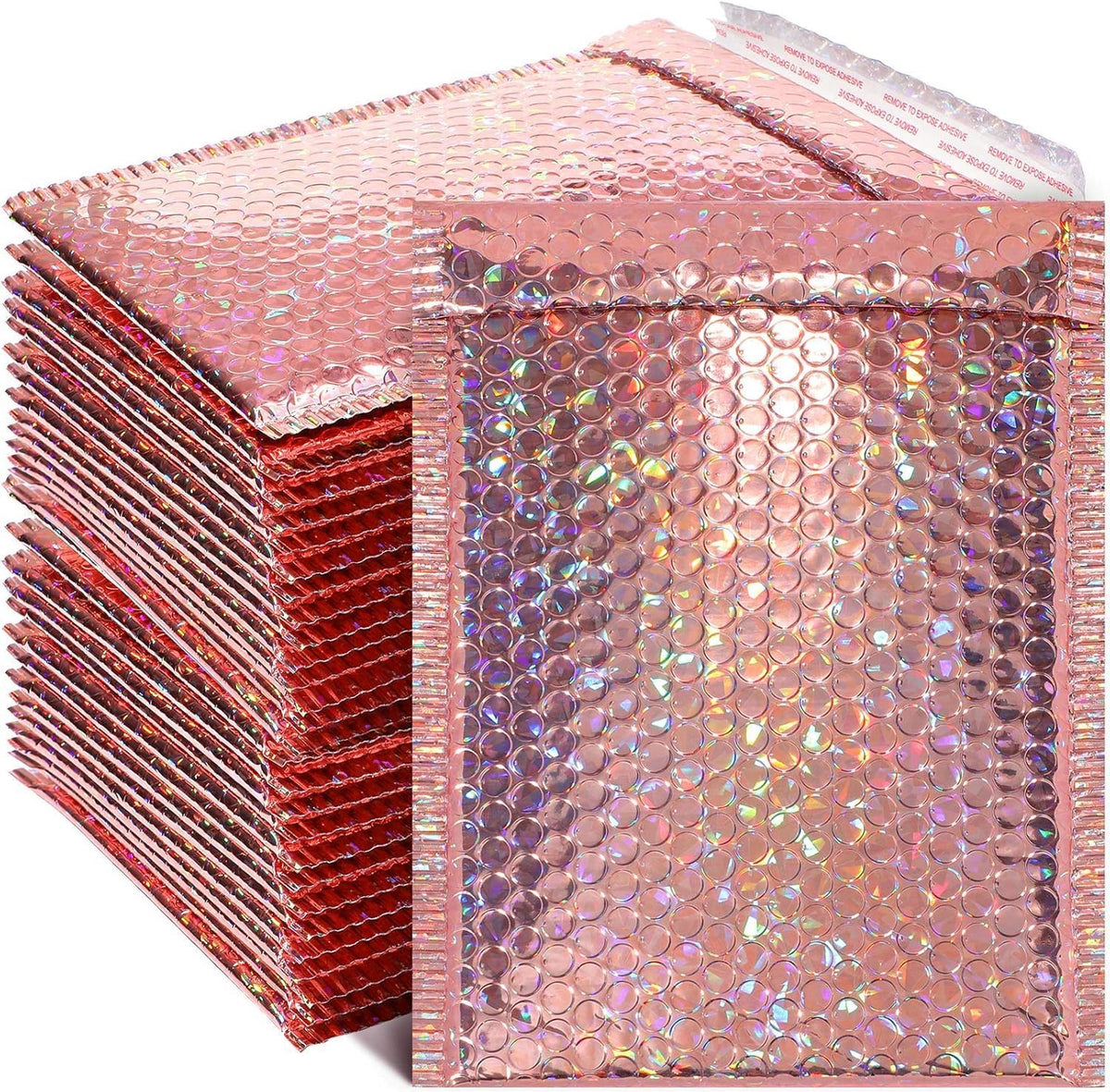 30 Pack Holographic Bubble Mailers, 11 x 7 Inch, Rose Gold