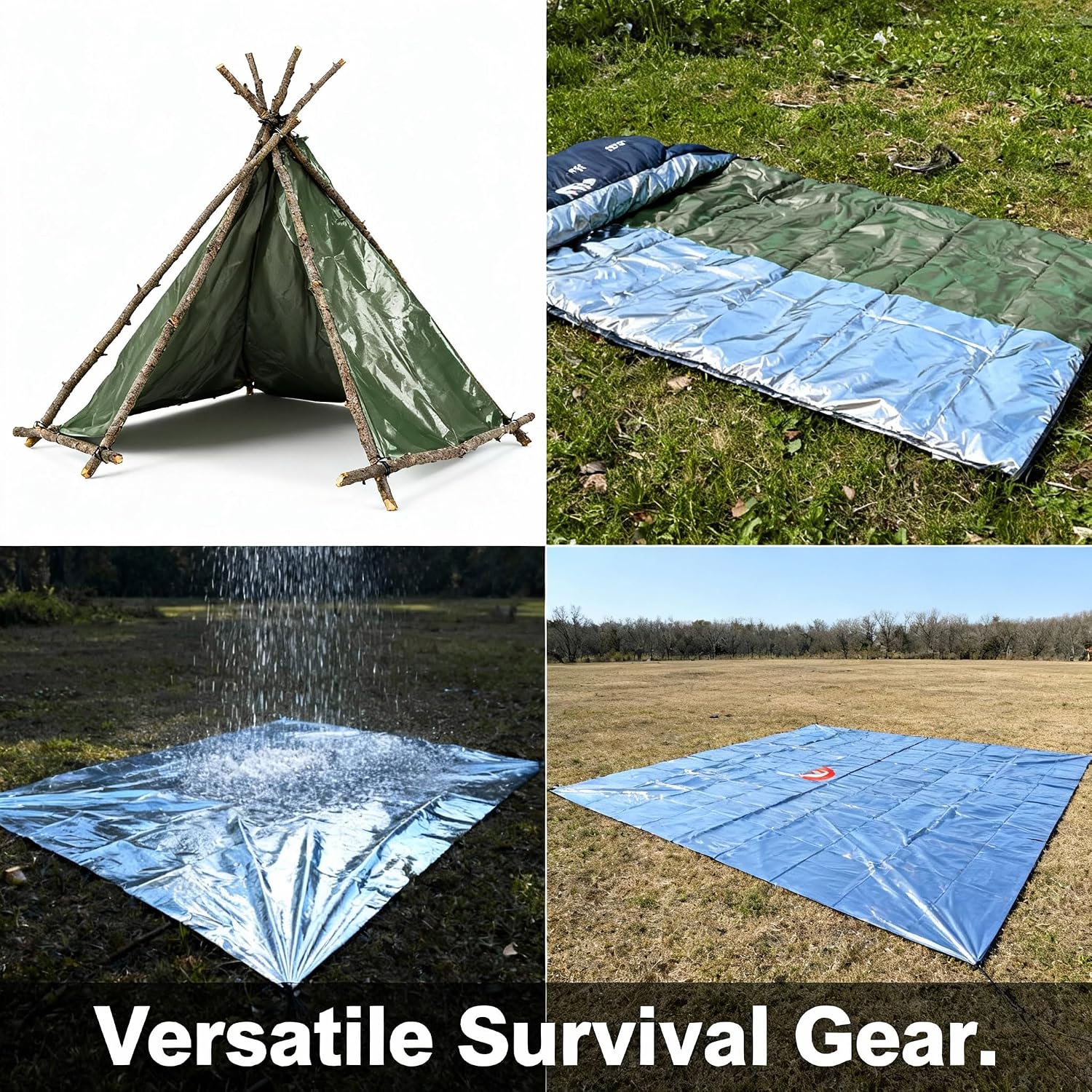 Double-Sided Green/Silver Thermal Emergency Blanket (4-Pack) - Extra Large 63x82.7 Heavy Duty Mylar Foil Space