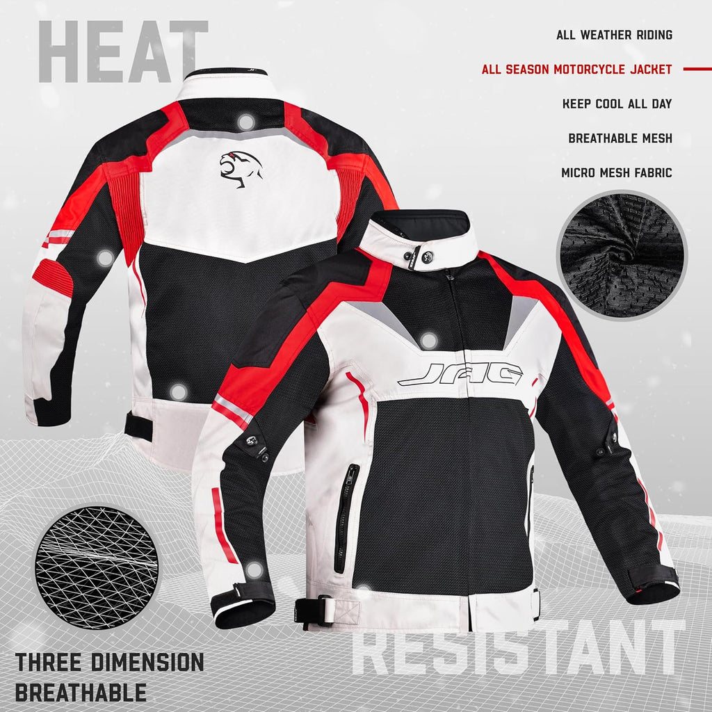 JAG Mesh Motorcycle Jacket with Armor, High Visibility Men's Riding Jacket | CE Level 1 Armor, Breathable Mesh Summer