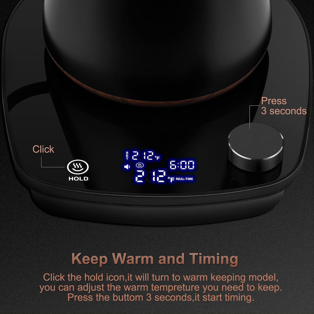 Gooseneck Electric Kettle, Intelligent Temperature Control, Stainless Steel Inner, Quick Heating, for Pour Over