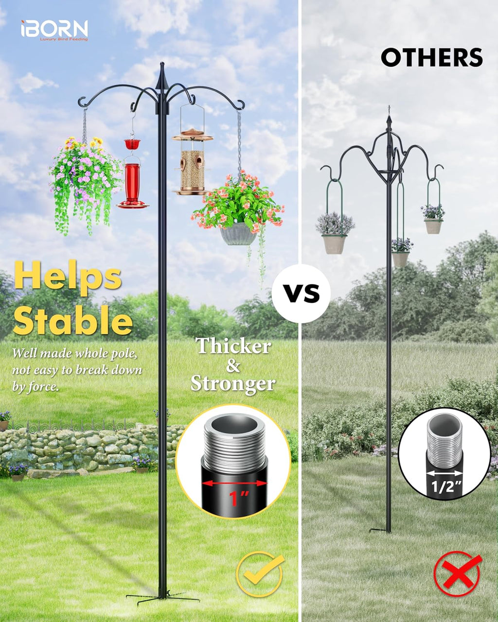 Bird Feeders Hanging Station 78Inch Wild Bird Feeding Station Pole Stand Outdoors Heavy Duty,1Inch Thickness Pole,4