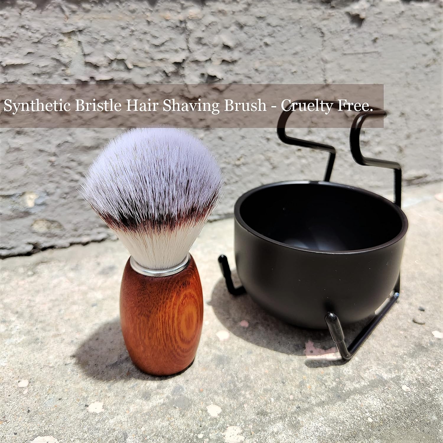 Men's Shaving Brush Set, 3pcs Grooming Set with Brush Steel Bowl and Stand | Complete 3-piece shaving set with a soft