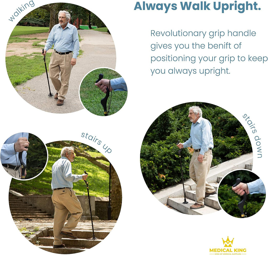 Walking Cane for Men and Women - Special Balancing Stick With 10 Adjustable Heights - Self Standing, Folding