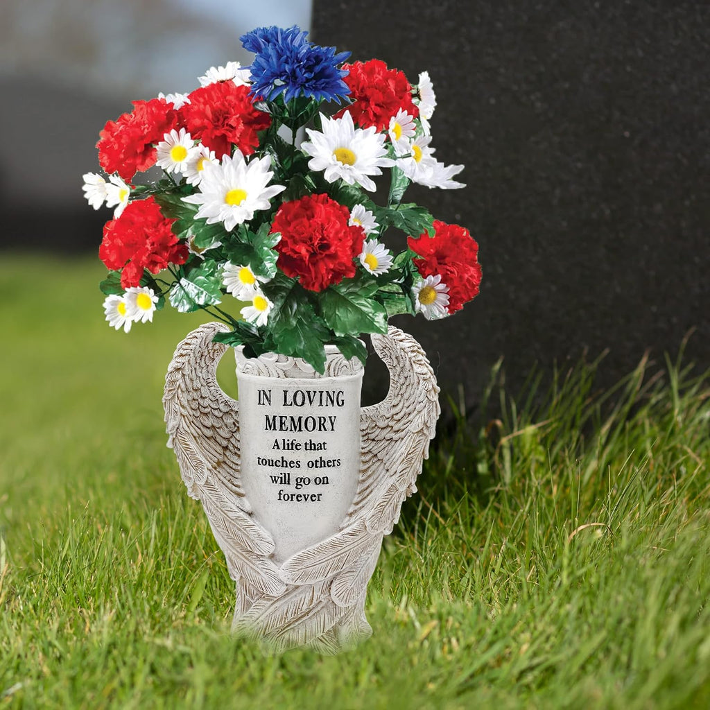 Grave Decorations for Cemetery, Angel Wings Vases with Spikes for Garden Decorations Waterproof Garden Statues