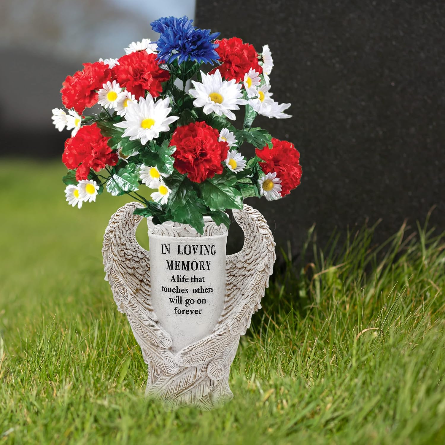Grave Decorations for Cemetery, Angel Wings Vases with Spikes for Garden Decorations Waterproof Garden Statues