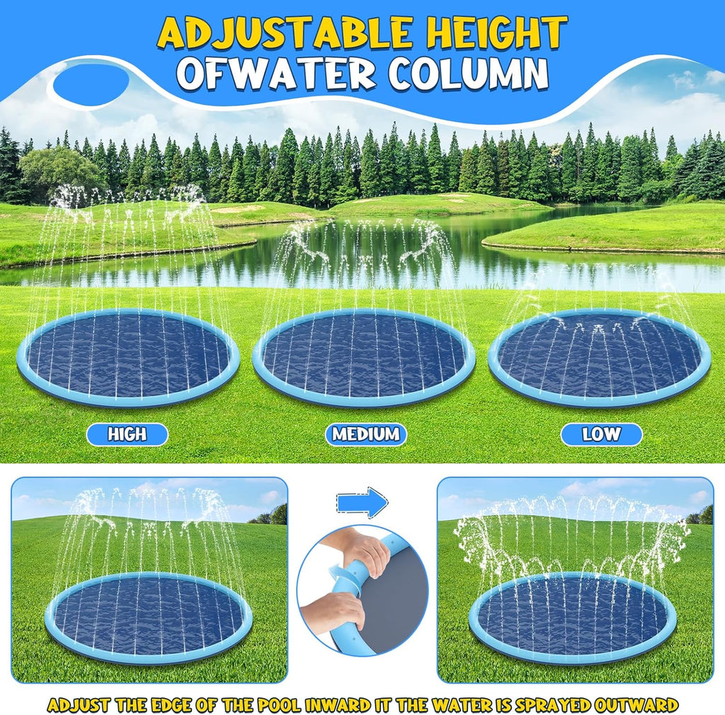 Non-Slip Splash Pad for Kids and Dog, 80" Extra Large Baby Play Mat, Dog Pool Toys, Thicken Sprinkler Pool Summer