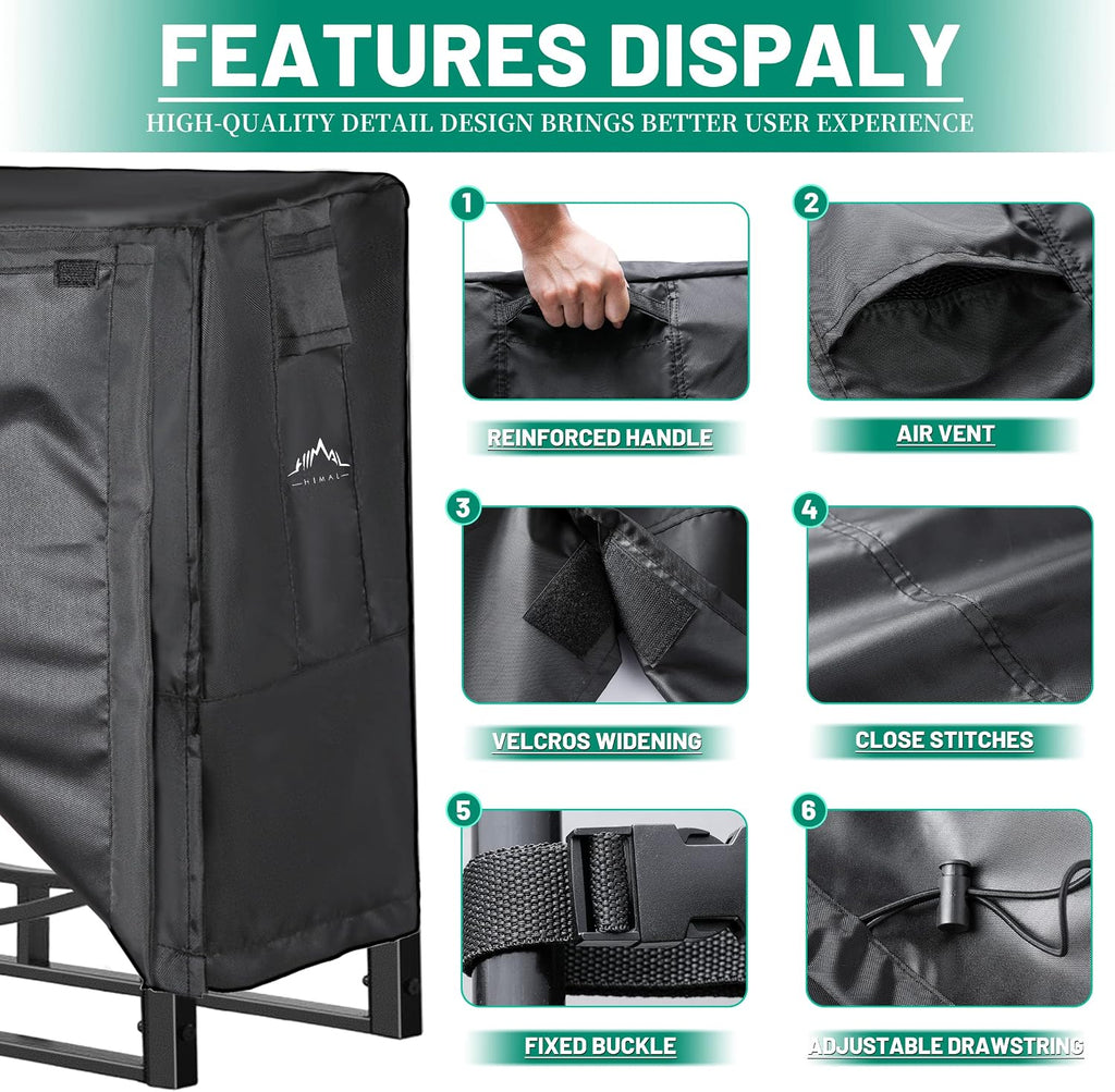 Himal 4ft Firewood Rack Cover Outdoor Waterproof, Black | Heavy Duty 600D Oxford Weather Resistant Fire Wood Storage