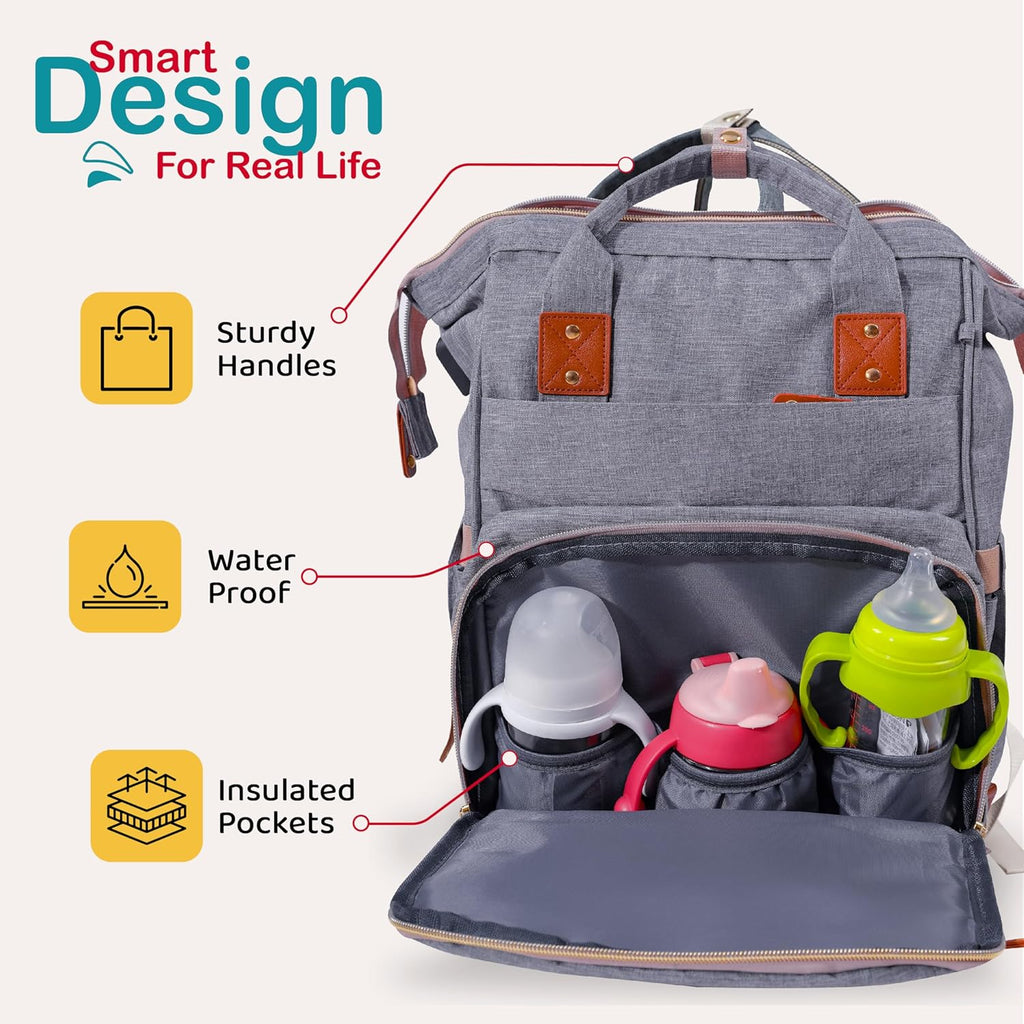 SNUGGY BABY Diaper Bag with Changing Station, Diaper Backpack with Changing Pad, Portable Diaper Organizer, Insulated