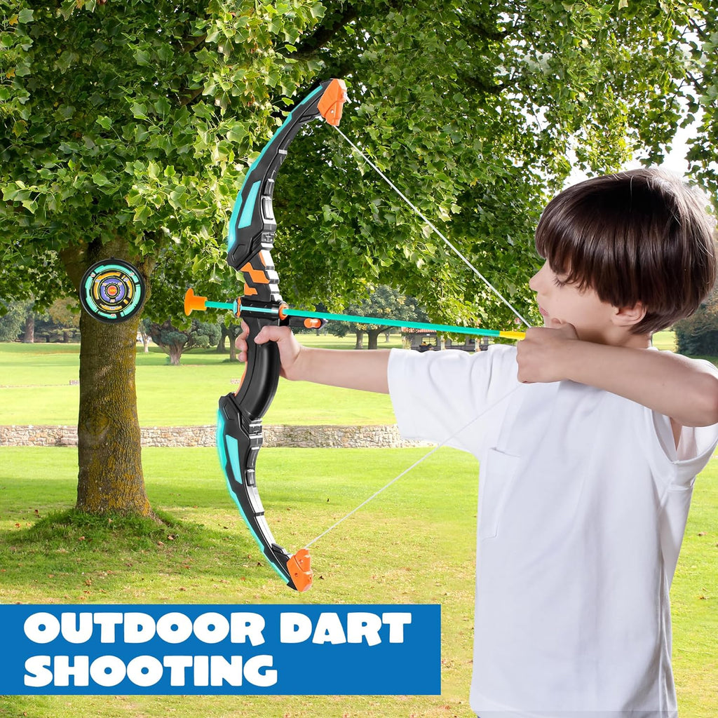 Kids Bow and Arrow Set, LED Light Up Archery Toy Set with 9 Suction Cup Arrows, Target & Arrow Case, Indoor and