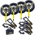 4 Pack Reflective Car Tie Down Straps for Trailers - Tire Ratchet Strap with Chain Anchors - 2" x 10' 10,000LBS Break