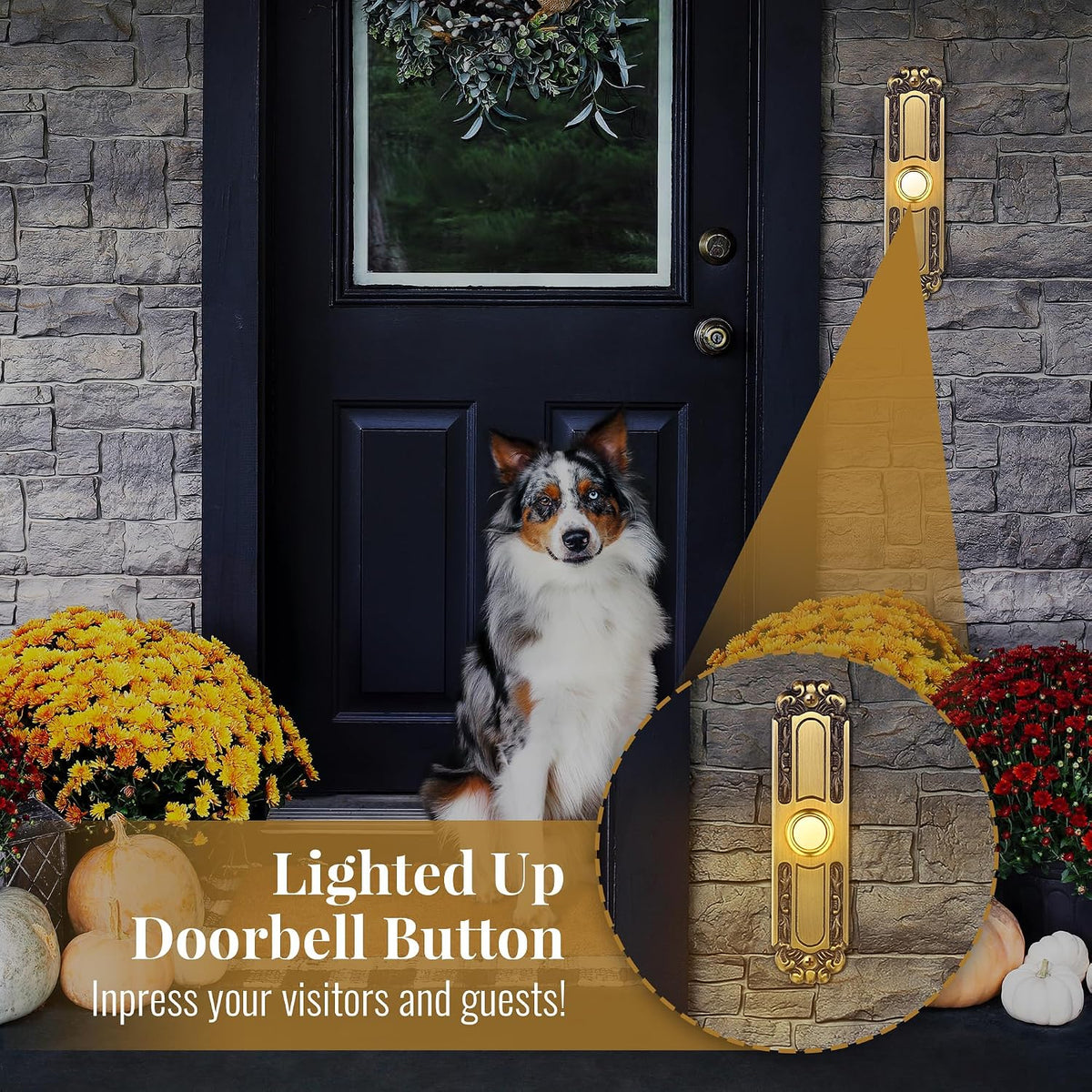 Lighted Metal Doorbell Push Button, Retro Style Door Bell | Universal Garage Door Opener Switch with LED Light