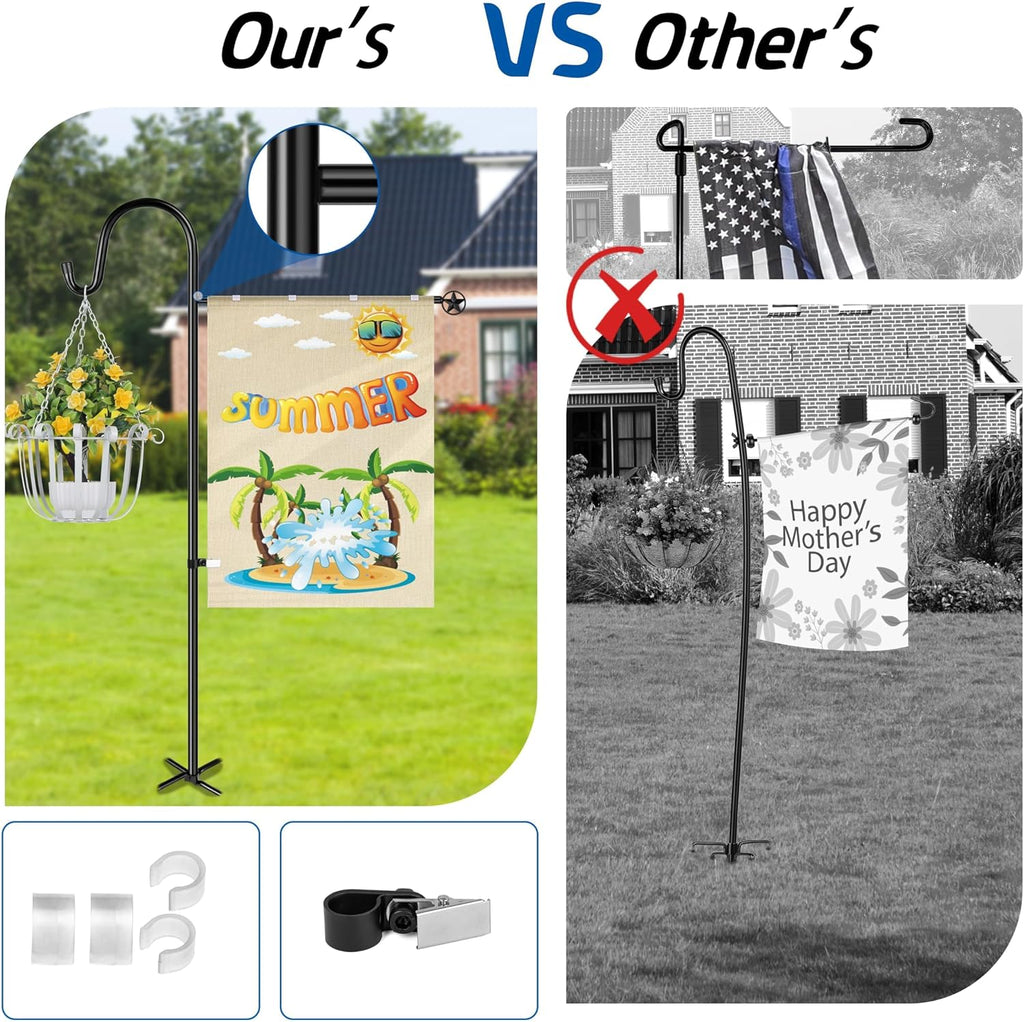 Garden Flag Stand, Heavy Duty Flag Pole Holder with Shepherd Hook for Yard Decoration, 60 INCH Sturdy Yard Flag Post