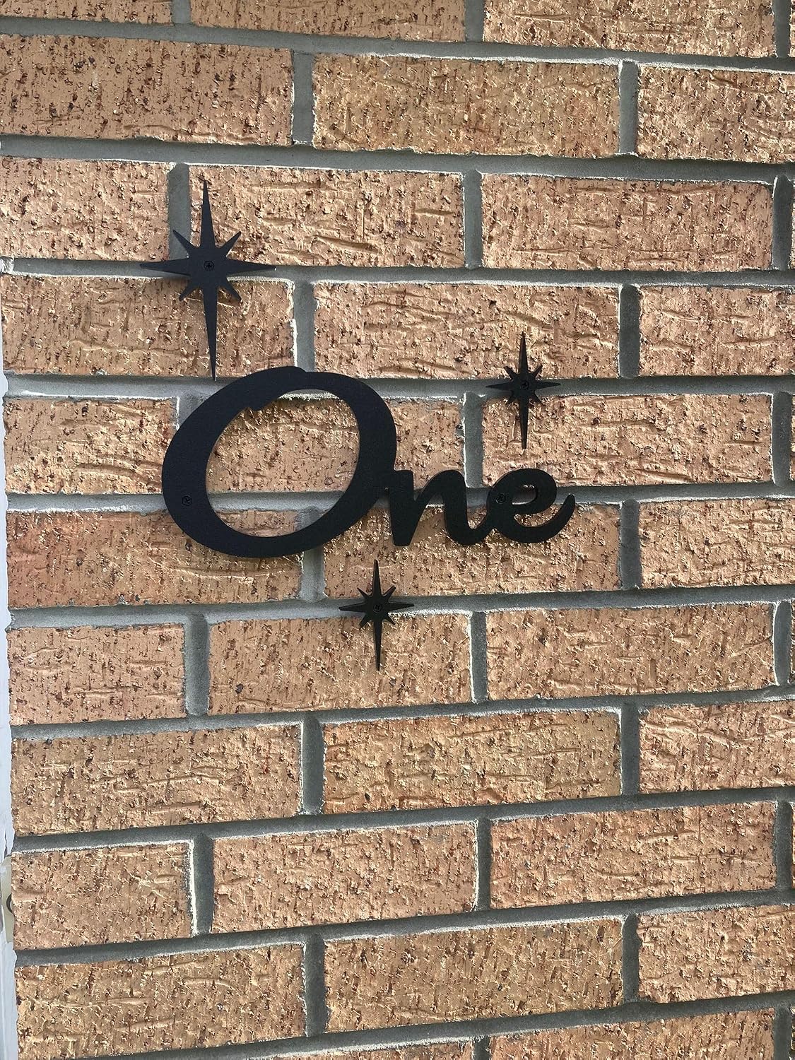 Mid Century Modern Cursive House Numbers, 5 inch black plastic MCM script address words with stainless steel screws