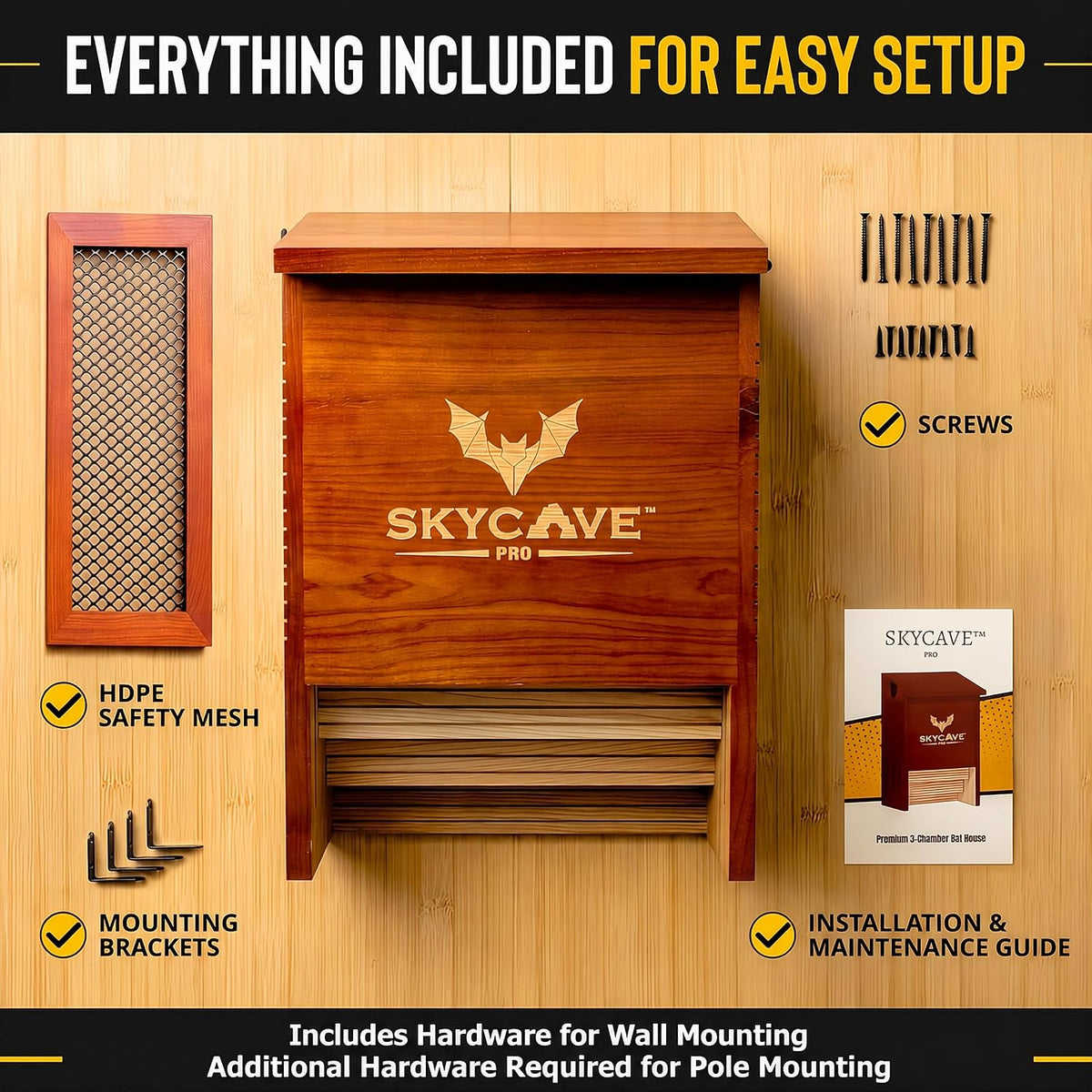 Pro Large 3-Chamber 200+ Capacity Cedar Bat House for Outdoors