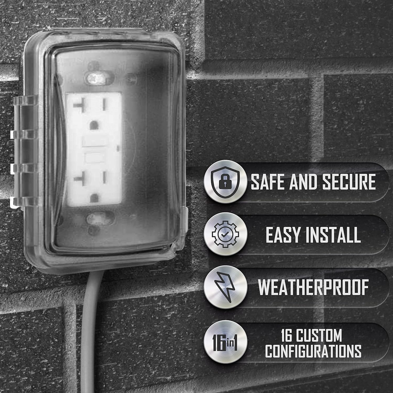 1-Gang Weatherproof Single Outlet Cover, 5/8 in. Deep, Clear | 5/8 in. Deep, Outdoor Receptacle Cover, NEMA 3R, UL