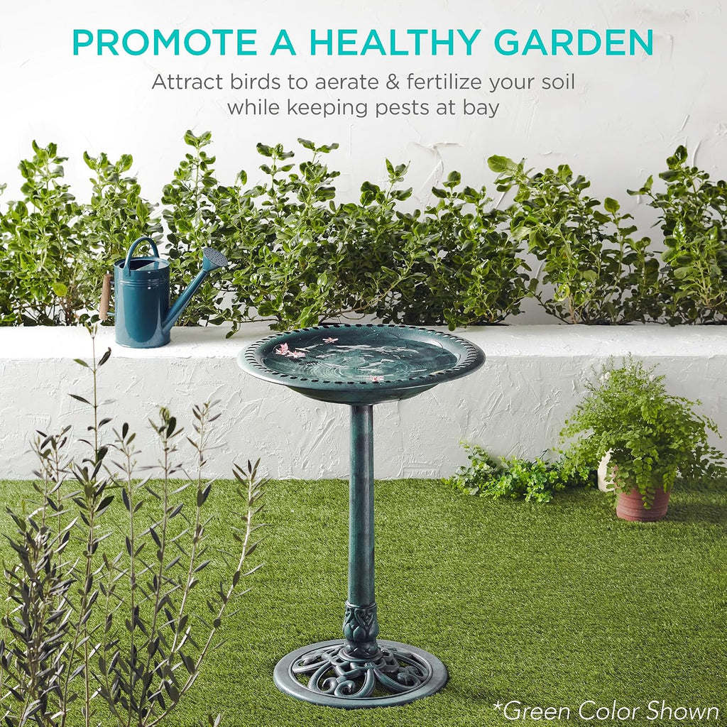 Bird Bath, 28in Outdoor Resin Pedestal - Peacock Blue