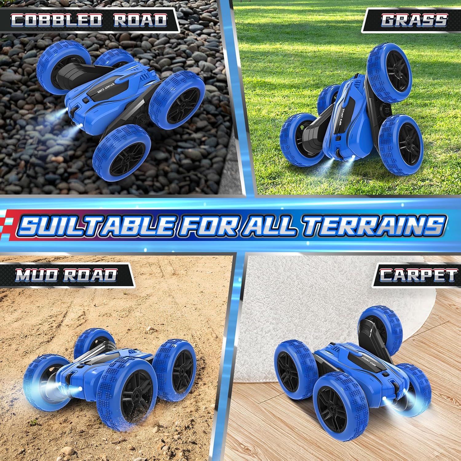 Remote Control Car, RC Stunt Car Double-Sided 360° Rotating 4WD 2.4GHz Kids Toys for Ages 5-7 8-13, Birthday Xmas