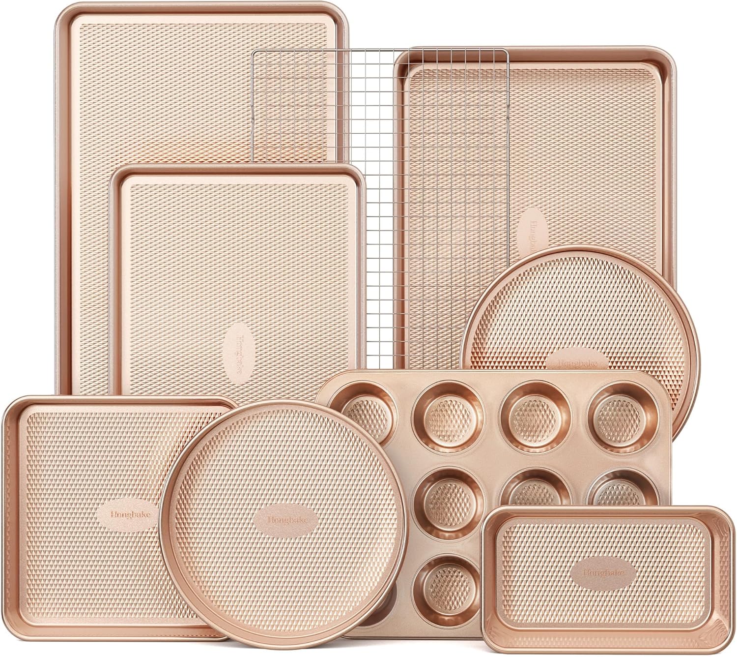 9-Piece Baking Pans Set Nonstick, Stackable Non Toxic Bakeware Sets with Diamond Texture, Oven Pan Set for Cooking