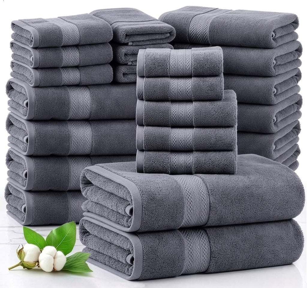100% Cotton Bath Towels Set - 24 PCs - Durable, Quick Dry, Super Soft & Highly Absorbent - 4 Bath, 4 Fingertip, 6