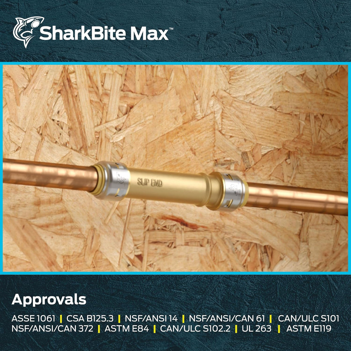 SharkBite Max 1/2 Inch Slip Coupling, Push to Connect Brass Plumbing Fitting, PEX Pipe, Copper, CPVC, PE-RT, HDPE, UR3008A