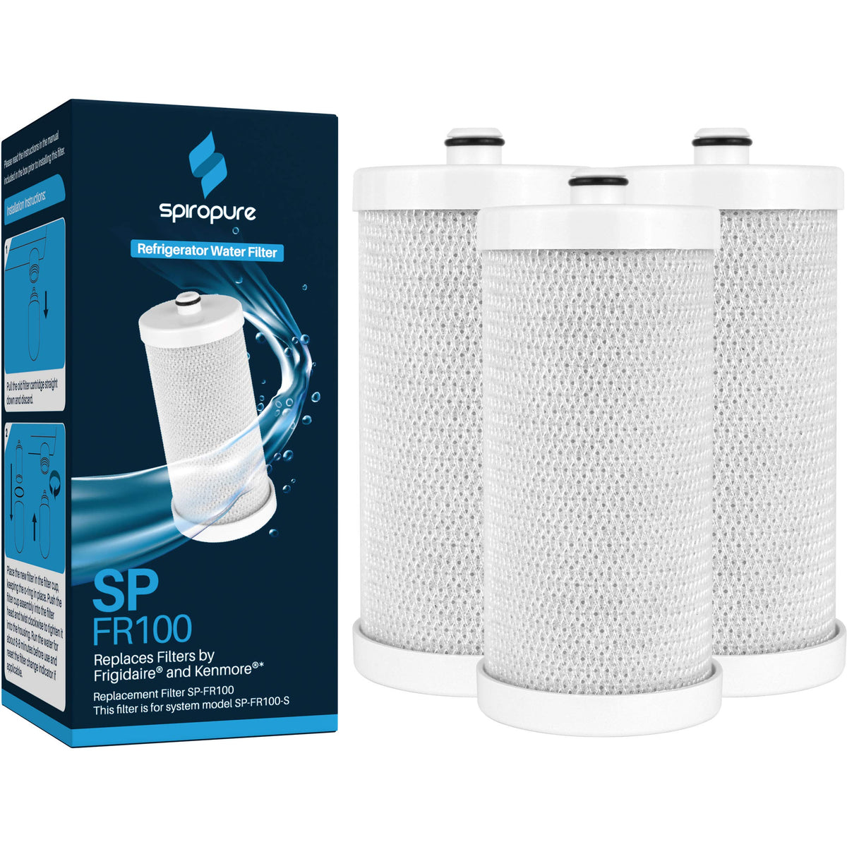 SpiroPure SP-FR100 Refrigerator Water Filter Replacement for WF1CB WFCB 3PK