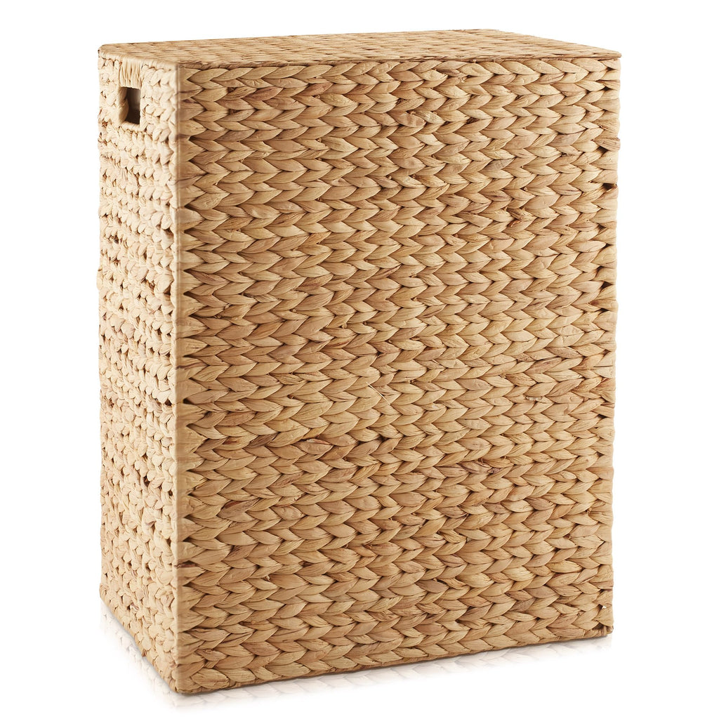 Large Laundry Hamper with Lid and Removable Liner Bag - Natural, Woven Water Hyacinth Rectangular Laundry Basket