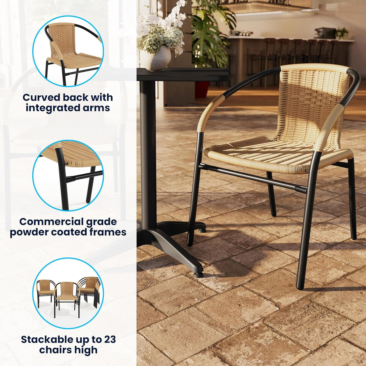 Lila 2 Pack Beige Rattan Indoor-Outdoor Restaurant Stack Chair